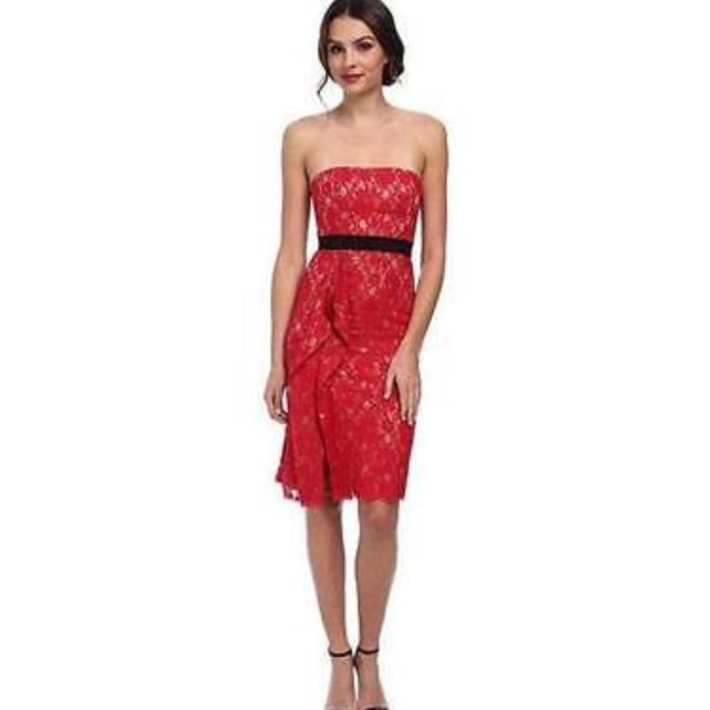 BCBG Alexandra dress red lace strapless